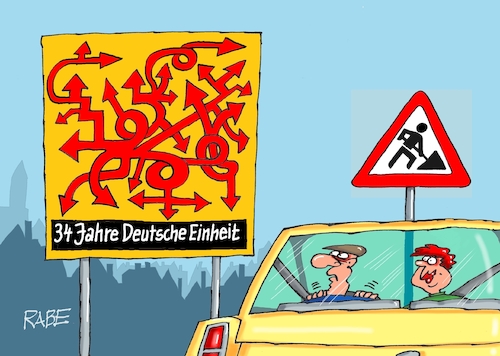 Cartoon: Baustelle Deutschland (medium) by RABE tagged ampel,ampelregierung,rot,grün,gelb,fdp,spd,grüne,rabe,ralf,böhme,cartoon,karikatur,pressezeichnung,farbcartoon,tagescartoon,inflation,einkommen,rente,rentenpaket,bruch,streit,neuwahlen,deutsche,einheit,einheitsfeier,feiertag,osten,westen,ossi,wessi,vereinigung,zusammenwachsen,baustelle,umleitung,irrweg,ampel,ampelregierung,rot,grün,gelb,fdp,spd,grüne,rabe,ralf,böhme,cartoon,karikatur,pressezeichnung,farbcartoon,tagescartoon,inflation,einkommen,rente,rentenpaket,bruch,streit,neuwahlen,deutsche,einheit,einheitsfeier,feiertag,osten,westen,ossi,wessi,vereinigung,zusammenwachsen,baustelle,umleitung,irrweg