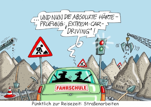 Cartoon: Baustellenchaos (medium) by RABE tagged baustellen,umleitungen,stau,ferienzeit,reisezeit,autobahnen,rabe,ralf,böhme,cartoon,karikatur,pressezeichnung,farbcartoon,tagescartoon,kraftfahrer,geduld,fahrschule,extrem,car,driving,baustellen,umleitungen,stau,ferienzeit,reisezeit,autobahnen,rabe,ralf,böhme,cartoon,karikatur,pressezeichnung,farbcartoon,tagescartoon,kraftfahrer,geduld,fahrschule,extrem,car,driving