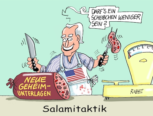 Cartoon: Bidenwurscht (medium) by RABE tagged trump,usa,verfassung,miss,liberty,demokraten,republikaner,wahl,präsidentenwahl,rabe,ralf,böhme,cartoon,karikatur,pressezeichnung,farbcartoon,tagescartoon,joe,biden,präsident,geheimunterlagen,geheimdokumente,fbi,cia,geheimdienst,salami,salamitaktik,waage,metzger,fleischer,wurst,scheibe,scheibchen,trump,usa,verfassung,miss,liberty,demokraten,republikaner,wahl,präsidentenwahl,rabe,ralf,böhme,cartoon,karikatur,pressezeichnung,farbcartoon,tagescartoon,joe,biden,präsident,geheimunterlagen,geheimdokumente,fbi,cia,geheimdienst,salami,salamitaktik,waage,metzger,fleischer,wurst,scheibe,scheibchen