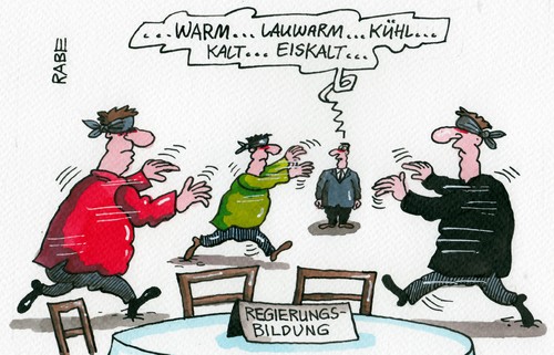 Cartoon: Blinde Kuh (medium) by RABE tagged koalitionsverhandlungen,regierungsbildung,regierung,opposition,rotgrün,rotschwarz,schwarzrot,schwarzgrün,merkel,kanzlerin,steinbrück,gabriel,spd,cdu,csu,grüne,linke,rot,grün,schwarz,rabe,ralf,böhme,cartoon,karikatur,pressezeichnung,farbcartoon,blinde,kuh,tisch,spile,gesellschfatsspiel,koalition,verhandlungen,parteispitze,parteikonvent,sondierungsgespräche,union,bundestagswahl,politikwechsel,koalitionsverhandlungen,regierungsbildung,regierung,opposition,rotgrün,rotschwarz,schwarzrot,schwarzgrün,merkel,kanzlerin,steinbrück,gabriel,spd,cdu,csu,grüne,linke,rot,grün,schwarz,rabe,ralf,böhme,cartoon,karikatur,pressezeichnung,farbcartoon,blinde,kuh,tisch,spile,gesellschfatsspiel,koalition,verhandlungen,parteispitze,parteikonvent,sondierungsgespräche,union,bundestagswahl,politikwechsel