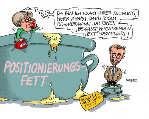 Cartoon: Böhmermann (medium) by RABE tagged erdogan,merkel,türkei,böhmermann,satire,schmähgedicht,staatsaffäre,justiz,strafprozess,rabe,ralf,böhme,cartoon,tagescartoon,farbcartoon,ministerpräsident,fettnapf,erdogan,merkel,türkei,böhmermann,satire,schmähgedicht,staatsaffäre,justiz,strafprozess,rabe,ralf,böhme,cartoon,tagescartoon,farbcartoon,ministerpräsident,fettnapf