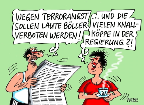 Cartoon: Böllerbalabala (medium) by RABE tagged feuerwerkskörper,raketen,böller,cartoon,böhme,ralf,rabe,jahreswechsel,silvester,knaller,sprengstoff,anschläge,paris,is,terrogefahr,terrorangst,verbot,bundesregierung,grüne,ströbele,tagescartoon,farbcartoon,pressezeichnung,karikatur,böller,raketen,feuerwerkskörper,knaller,silvester,jahreswechsel,rabe,ralf,böhme,cartoon,karikatur,pressezeichnung,farbcartoon,tagescartoon,ströbele,grüne,bundesregierung,verbot,terrorangst,terrogefahr,is,paris,anschläge,sprengstoff