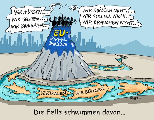 Cartoon: Bratislava Gipfel (medium) by RABE tagged bratislava,eu,gipfel,merkel,europa,nationen,brexit,situation,vertrauen,bürger,zurückgewinnung,rabe,ralf,böhme,cartoon,karikatur,pressezeichnung,farbcartoon,tagescartoon,felle,wasser,schwimmer,fluss,juncker,schulz,brüssel,probleme,zusammenhalt,flüchtlingskrise,eurokrise,griechenlandpleite,bratislava,eu,gipfel,merkel,europa,nationen,brexit,situation,vertrauen,bürger,zurückgewinnung,rabe,ralf,böhme,cartoon,karikatur,pressezeichnung,farbcartoon,tagescartoon,felle,wasser,schwimmer,fluss,juncker,schulz,brüssel,probleme,zusammenhalt,flüchtlingskrise,eurokrise,griechenlandpleite