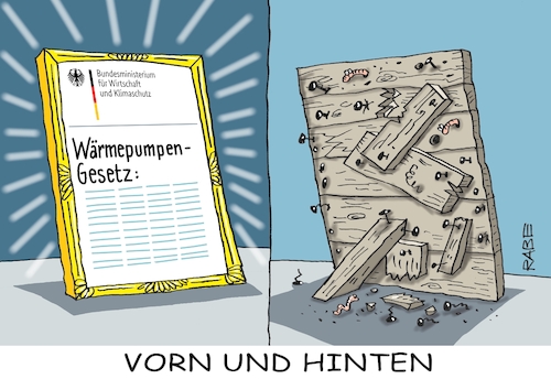 Cartoon: Bretter die die Welt bedeuteln (medium) by RABE tagged graichen,habeck,wärmepumpen,wärmepumpengestz,wärmepumpeneinbau,wärmewende,rabe,ralf,böhme,cartoon,karikatur,pressezeichnung,farbcartoon,tagescartoon,bretter,nägel,holzwurm,gold,bilderrahmen,vorn,hinten,die,graichen,habeck,wärmepumpen,wärmepumpengestz,wärmepumpeneinbau,wärmewende,rabe,ralf,böhme,cartoon,karikatur,pressezeichnung,farbcartoon,tagescartoon,bretter,nägel,holzwurm,gold,bilderrahmen,vorn,hinten