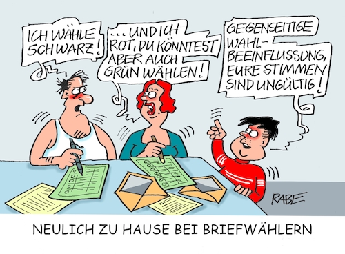 Cartoon: Briefwähler (medium) by RABE tagged wahl,wahlomat,wahlkämpfer,europawahl,landtagswahl,wähler,wahlplakate,rabe,ralf,böhme,cartoon,karikatur,pressezeichnung,farbcartoon,tagescartoon,briefwahl,briefwähler,stimmzettel,brief,briefkuvert,wahl,wahlomat,wahlkämpfer,europawahl,landtagswahl,wähler,wahlplakate,rabe,ralf,böhme,cartoon,karikatur,pressezeichnung,farbcartoon,tagescartoon,briefwahl,briefwähler,stimmzettel,brief,briefkuvert