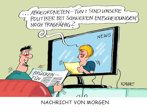 Cartoon: Brückentüv (medium) by RABE tagged scheuer,csu,verkehrsminister,brücken,tüv,brückentüv,deutschland,tragfähigkeit,traglast,rabe,ralf,böhme,cartoon,karikatur,pressezeichnung,farbcartoon,tagescartoon,belastung,schwergewicht,entscheidung,abgeordnete,politiker,scheuer,csu,verkehrsminister,brücken,tüv,brückentüv,deutschland,tragfähigkeit,traglast,rabe,ralf,böhme,cartoon,karikatur,pressezeichnung,farbcartoon,tagescartoon,belastung,schwergewicht,entscheidung,abgeordnete,politiker