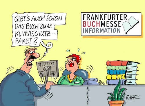 Cartoon: Buchmesseklima (medium) by RABE tagged klimawandel,umwelt,umweltministerin,schulze,sp,klimapreis,heizung,auto,rabe,ralf,böhme,cartoon,karikatur,pressezeichnung,farbcartoon,tagescartoon,brücke,bettler,verkehr,klimaprämie,friday,for,future,klimaschutz,klimaschutzpaket,frankfurt,buchmesse,bücher,buch,infostand,klimawandel,umwelt,umweltministerin,schulze,sp,klimapreis,heizung,auto,rabe,ralf,böhme,cartoon,karikatur,pressezeichnung,farbcartoon,tagescartoon,brücke,bettler,verkehr,klimaprämie,friday,for,future,klimaschutz,klimaschutzpaket,frankfurt,buchmesse,bücher,buch,infostand