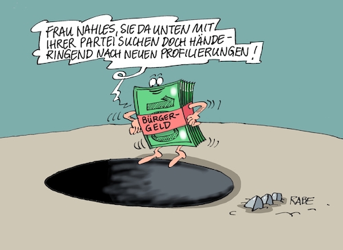 Cartoon: Bürgergeld (medium) by RABE tagged spd,nahles,umfragewerte,afd,wählergunst,prozent,rabe,ralf,böhme,cartoon,karikatur,pressezeichnung,farbcartoon,tagescartoon,baum,raben,tante,scholz,groko,koalitionsstreit,asylstreit,asylkompromiss,andrea,bürgergeld,grüne,linke,spd,nahles,umfragewerte,afd,wählergunst,prozent,rabe,ralf,böhme,cartoon,karikatur,pressezeichnung,farbcartoon,tagescartoon,baum,raben,tante,scholz,groko,koalitionsstreit,asylstreit,asylkompromiss,andrea,bürgergeld,grüne,linke