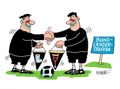 Cartoon: Bunte Wimpel (medium) by RABE tagged ampel,ampelregierung,rot,grün,gelb,fdp,spd,grüne,rabe,ralf,böhme,cartoon,karikatur,pressezeichnung,farbcartoon,tagescartoon,polizei,polizisten,gewalt,bund,länder,treffen,fußball,ball,wimpel,spieler,bundländertreffen,berlin,gipsfuss,krücke,em,europameisterschaft,sport,ampel,ampelregierung,rot,grün,gelb,fdp,spd,grüne,rabe,ralf,böhme,cartoon,karikatur,pressezeichnung,farbcartoon,tagescartoon,polizei,polizisten,gewalt,bund,länder,treffen,fußball,ball,wimpel,spieler,bundländertreffen,berlin,gipsfuss,krücke,em,europameisterschaft,sport