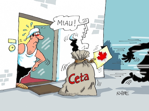 Cartoon: Cetakatze (medium) by RABE tagged kanada,deutschland,handelsabkommen,ceta,ttip,wirtschaftsminister,eu,parlament,rabe,ralf,böhme,cartoon,karikatur,pressezeichnung,farbcartoon,tagescartoon,katze,sack,michel,handelsbeziehungen,ahorn,ahornsirup,kanada,deutschland,handelsabkommen,ceta,ttip,wirtschaftsminister,eu,parlament,rabe,ralf,böhme,cartoon,karikatur,pressezeichnung,farbcartoon,tagescartoon,katze,sack,michel,handelsbeziehungen,ahorn,ahornsirup