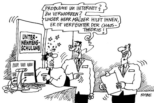 Cartoon: Chaostheorie (medium) by RABE tagged chaos,chaostheorie,verworren,internet,unternehmen,unternehmensschulung,büro,mitarbeiter,weiterbildung,firma,computer,rechner,pc,schreibtisch,arbeitsplatz,schulung,team,manager,probleme,surfen,facebook,website,homepage,datenaustausch,netzwerk,marketing,werbung,kommunikation,kommunikationsmittel,web,vernetzung,chaos,chaostheorie,verworren,unternehmen,unternehmensschulung,internet,büro,mitarbeiter,rechner,schreibtisch,computer,firma