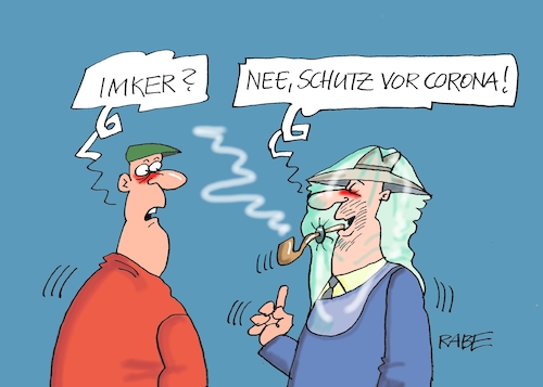 Cartoon: Coronaschutz (medium) by RABE tagged virus,corona,pandemie,coronakrise,rabe,ralf,böhme,cartoon,karikatur,pressezeichnung,farbcartoon,tagescartoon,viren,virenschutz,mundschutz,desinfektion,föderal,föderalismus,ländersache,kontaktverbot,ausgangssperre,masken,schutzmasken,engpässe,bienen,imker,stechschutz,netz,pfeife,virus,corona,pandemie,coronakrise,rabe,ralf,böhme,cartoon,karikatur,pressezeichnung,farbcartoon,tagescartoon,viren,virenschutz,mundschutz,desinfektion,föderal,föderalismus,ländersache,kontaktverbot,ausgangssperre,masken,schutzmasken,engpässe,bienen,imker,stechschutz,netz,pfeife