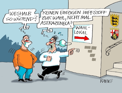 Cartoon: Coronawahl (medium) by RABE tagged corona,bundländerkonferenz,merkel,kanzleramt,lockerungen,stufenplan,öffnungen,lockdown,shutdown,baumärkte,impfdosen,rki,fallzahlen,inzidenzwert,spahn,impfzentren,impfreihenfolge,landtagswahlen,cdu,maskenaffäre,rheinland,pfalz,badenwürttemberg,kretschmann,kretschmar,dreyer,spd,impfstoffe,astrazeneca,corona,bundländerkonferenz,merkel,kanzleramt,lockerungen,stufenplan,öffnungen,lockdown,shutdown,baumärkte,impfdosen,rki,fallzahlen,inzidenzwert,spahn,impfzentren,impfreihenfolge,landtagswahlen,cdu,maskenaffäre,rheinland,pfalz,badenwürttemberg,kretschmann,kretschmar,dreyer,spd,impfstoffe,astrazeneca