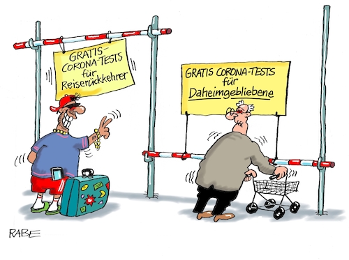 Cartoon: Daheim ists doch am schönsten (medium) by RABE tagged virus,corona,pandemie,coronakrise,rabe,ralf,böhme,cartoon,karikatur,pressezeichnung,farbcartoon,tagescartoon,viren,virenschutz,mundschutz,desinfektion,föderal,föderalismus,ländersache,lockerungen,risikogebiete,reiserückkehrer,daheimgebliebene,koste,kostenübernahme,gratis,gratistests,coronatests,krankenkassen,messlatte,virus,corona,pandemie,coronakrise,rabe,ralf,böhme,cartoon,karikatur,pressezeichnung,farbcartoon,tagescartoon,viren,virenschutz,mundschutz,desinfektion,föderal,föderalismus,ländersache,lockerungen,risikogebiete,reiserückkehrer,daheimgebliebene,koste,kostenübernahme,gratis,gratistests,coronatests,krankenkassen,messlatte