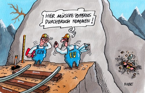 Cartoon: Der Durchbruch (medium) by RABE tagged durchbruch,zypern,pleite,staatsbankrott,staatspleite,euro,eurokrise,eu,brüssel,rettungspaket,ezb,hilfspaket,merkel,schäuble,finanzchefs,rabe,ralf,böhme,cartoon,karikatur,troika,zwangsabgabe,sparguthaben,iwf,staatsfinanzen,nikosia,krisentreffen,euroländer,mittelmeer,inselrepublik,sparkonten,tunnel,schiene,tunnelbau,durchbruch,zypern,pleite,staatsbankrott,staatspleite,euro,eurokrise,eu,brüssel,rettungspaket,ezb,hilfspaket,merkel,schäuble,finanzchefs,rabe,ralf,böhme,cartoon,karikatur,troika,zwangsabgabe,sparguthaben,iwf,staatsfinanzen,nikosia,krisentreffen,euroländer,mittelmeer,inselrepublik,sparkonten,tunnel,schiene,tunnelbau