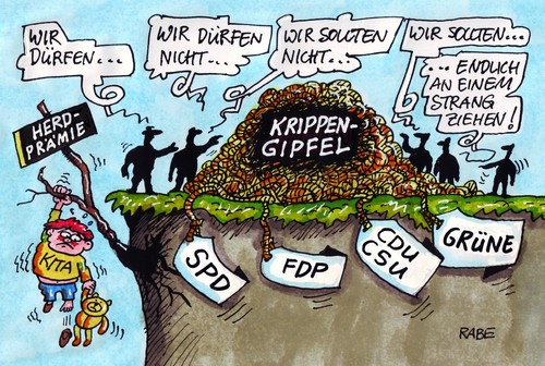 Cartoon: Der Gipfel (medium) by RABE tagged strang,verknotungen,schnüre,seil,abgrund,schlucht,betreuungsangebot,klagewelle,rechtsanspruch,tagesmütter,betreuungsplätze,kinderbetreuung,familienministerium,opposition,koalition,linke,grüne,gabriel,spd,fdp,konservative,bayern,csu,seehofer,herdprämie,betreuungsgeld,elterngeld,eltern,erzieherinnen,kitaausbau,krippengipfel,ausbau,krippe,kinderkrippe,kindertagesstätte,kindergarten,kita,bundesfamilienministerin,cdu,schröder,christina,familienministerin,kabinett,kabinett,christina schröder,cdu,kita,kindergarten,betreuungsgeld,elterngeld,christina,schröder