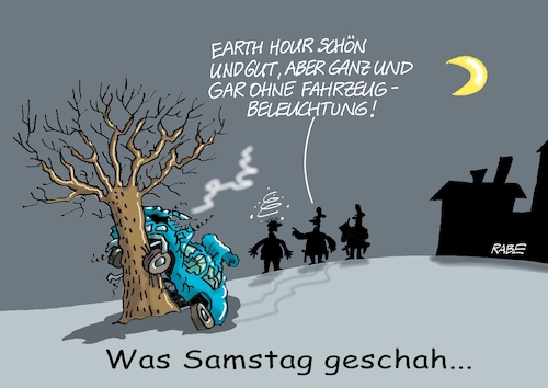 Cartoon: Dunkle Stunde (medium) by RABE tagged artenschutz,artenschutzabkommen,kanada,montreal,wildtiere,wildtierhandel,umwelt,klima,rabe,ralf,böhme,cartoon,karikatur,pressezeichnung,farbcartoon,tagescartoon,earth,hour,earthhour,samstag,licht,dunkel,dunkelheit,stromabschaltung,energiesparen,pkw,autofahrer,polizei,polizisten,polizeikontrolle,unfall,crash,baum,blechschaden,autobeleuchtung,abschaltung,strom,stromsparen,artenschutz,artenschutzabkommen,kanada,montreal,wildtiere,wildtierhandel,umwelt,klima,rabe,ralf,böhme,cartoon,karikatur,pressezeichnung,farbcartoon,tagescartoon,earth,hour,earthhour,samstag,licht,dunkel,dunkelheit,stromabschaltung,energiesparen,pkw,autofahrer,polizei,polizisten,polizeikontrolle,unfall,crash,baum,blechschaden,autobeleuchtung,abschaltung,strom,stromsparen