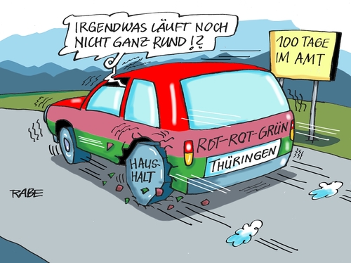 Cartoon: Eckiges (medium) by RABE tagged ramelow,linke,thüringen,ministerpräsident,rot,rotrotgrün,grüne,einhundert,tage,amt,bilanz,opposition,cdu,mohring,rabe,ralf,böhme,cartoon,karikatur,pressezeichnungfarbcartoon,tagescartoon,auto,pkw,strasse,räder,reifen,rund,eckig,haushalt,städte,gmeinden,ramelow,linke,thüringen,ministerpräsident,rot,rotrotgrün,grüne,einhundert,tage,amt,bilanz,opposition,cdu,mohring,rabe,ralf,böhme,cartoon,karikatur,pressezeichnungfarbcartoon,tagescartoon,auto,pkw,strasse,räder,reifen,rund,eckig,haushalt,städte,gmeinden