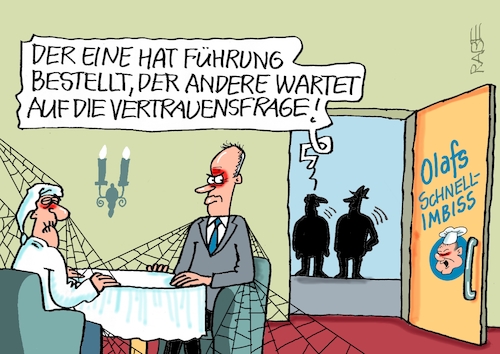 Cartoon: Eile mit Weile (medium) by RABE tagged ampel,ampelregierung,rot,grün,gelb,fdp,spd,grüne,rabe,ralf,böhme,cartoon,karikatur,pressezeichnung,farbcartoon,tagescartoon,inflation,einkommen,rente,rentenpaket,bruch,streit,neuwahlen,vertrauensfrage,scholz,merz,wahltermin,bundestagswahl,restaurant,schnellimbiss,imbiss,spinnennetz,spinnweben,ampel,ampelregierung,rot,grün,gelb,fdp,spd,grüne,rabe,ralf,böhme,cartoon,karikatur,pressezeichnung,farbcartoon,tagescartoon,inflation,einkommen,rente,rentenpaket,bruch,streit,neuwahlen,vertrauensfrage,scholz,merz,wahltermin,bundestagswahl,restaurant,schnellimbiss,imbiss,spinnennetz,spinnweben