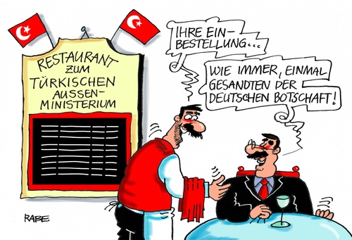 Cartoon: Einbestellung (medium) by RABE tagged ankara,aussenministerium,türkei,gesandter,deutsche,botschaft,einbestellung,köln,demo,liveschaltung,erdogan,akp,rabe,ralf,böhme,cartoon,karikatur,pressezeichnung,farbcartoon,tagescartoon,restaurant,kellner,halbmond,liveschalte,ankara,aussenministerium,türkei,gesandter,deutsche,botschaft,einbestellung,köln,demo,liveschaltung,erdogan,akp,rabe,ralf,böhme,cartoon,karikatur,pressezeichnung,farbcartoon,tagescartoon,restaurant,kellner,halbmond,liveschalte