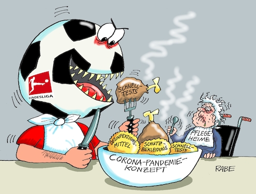 Cartoon: Es ist angerichtet (medium) by RABE tagged virus,corona,pandemie,coronakrise,rabe,ralf,böhme,cartoon,karikatur,pressezeichnung,farbcartoon,tagescartoon,viren,virenschutz,mundschutz,desinfektion,föderal,föderalismus,ländersache,schnelltests,lockerungen,bundesliga,schutzbekleidung,desinfektionsmittel,konzept,pflege,rentner,altenpflege,pflegeheime,vielfraß,fußball,geisterspiele,einnahmen,liga,vereine,essen,mahlzeit,klösse,braten,rollstuhl,rollator,greis,greisin,anpfiff,spielbeginn,virus,corona,pandemie,coronakrise,rabe,ralf,böhme,cartoon,karikatur,pressezeichnung,farbcartoon,tagescartoon,viren,virenschutz,mundschutz,desinfektion,föderal,föderalismus,ländersache,schnelltests,lockerungen,bundesliga,schutzbekleidung,desinfektionsmittel,konzept,pflege,rentner,altenpflege,pflegeheime,vielfraß,fußball,geisterspiele,einnahmen,liga,vereine,essen,mahlzeit,klösse,braten,rollstuhl,rollator,greis,greisin,anpfiff,spielbeginn