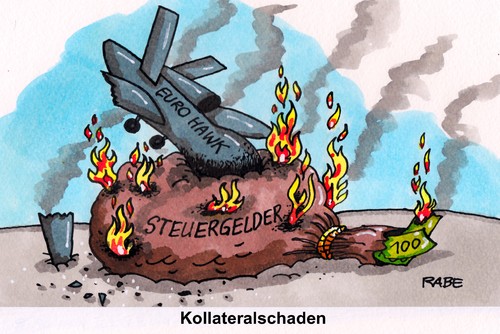 Cartoon: Euro Hawk (medium) by RABE tagged verteidigungsminister,bundeswehr,eurohawk,hawk,demaiziere,soldaten,aufklärungsflugzeug,drohne,kosten,milliarden,euro,steuergelder,rabe,ralf,böhme,cartoon,karikatur,pressezeichnung,farbcartoon,bundestag,täuschung,opposition,verteidigungsministerium,flugzeug,luftraum,schaden,bomber,kampfflugzeug,bundeshaushalt,krieg,waffen,kampfeinsatz,kollateralschaden,verbrennung,gelder,steuerzahler,verteidigungsminister,bundeswehr,eurohawk,hawk,demaiziere,soldaten,aufklärungsflugzeug,drohne,kosten,milliarden,euro,steuergelder,rabe,ralf,böhme,cartoon,karikatur,pressezeichnung,farbcartoon,bundestag,täuschung,opposition,verteidigungsministerium,flugzeug,luftraum,schaden,bomber,kampfflugzeug,bundeshaushalt,krieg,waffen,kampfeinsatz,kollateralschaden,verbrennung,gelder,steuerzahler