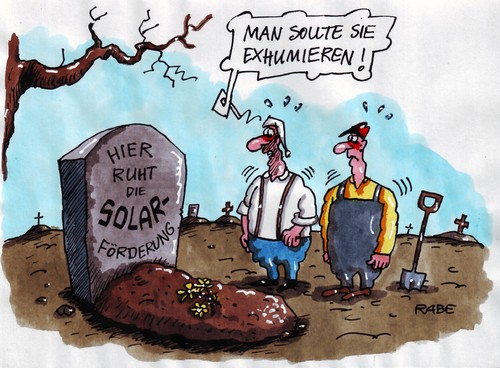 Cartoon: Exhumierung (medium) by RABE tagged exhumierung,solarförderung,solarindustrie,solarbetrieb,umweltfreundlich,bundesregierung,kanzlerin,merkel,cdu,umweltminister,euro,krise,japan,fukushima,kernschmelze,brennstäbe,brennelemente,atomlobby,atommeiler,atomkraftwerk,plutonium,reaktor,umweltbelastung,laufzeit,laufzeitverkürzung,restrisiko,moratorium,grab,grabstein,grabschänder,grabräuber,friedhot,totenruhe,ausgraben,bestattung,friedhofswärter,männer,gottesacker,sarg,bestattungswesen,solarförderung,solarindustrie,solarbetrieb,umweltfreundlich,bundesregierung,umweltminister,umwelt,natur,energie,solar