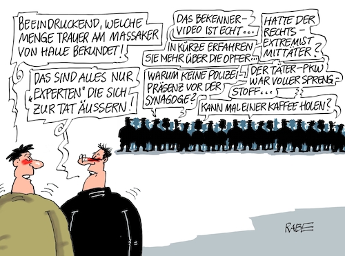 Cartoon: Expertenmeinung (medium) by RABE tagged halle,attentat,synagoge,juden,rabe,ralf,böhme,cartooon,karikatur,pressezeichnung,farbcartoon,tagescartoon,experten,mittäter,rechtsextremist,halle,attentat,synagoge,juden,rabe,ralf,böhme,cartooon,karikatur,pressezeichnung,farbcartoon,tagescartoon,experten,mittäter,rechtsextremist