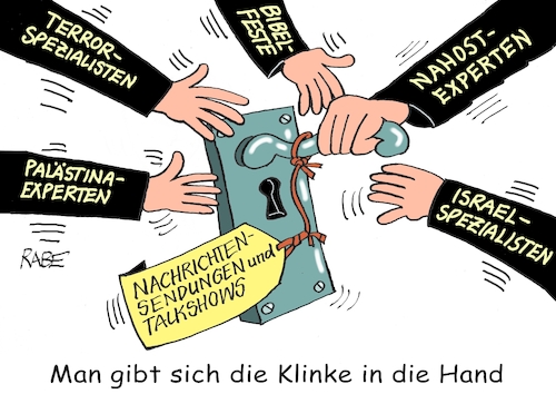 Cartoon: Expertenrat (medium) by RABE tagged hamas,palästina,nahost,israel,westjordanland,hass,gewalt,gazastreifen,rabe,ralf,böhme,cartoon,karikatur,pressezeichnung,farbcartoon,tagescartoon,tv,talkshow,nachrichten,türklinke,klinke,experten,spezialisten,bibelfeste,hamas,palästina,nahost,israel,westjordanland,hass,gewalt,gazastreifen,rabe,ralf,böhme,cartoon,karikatur,pressezeichnung,farbcartoon,tagescartoon,tv,talkshow,nachrichten,türklinke,klinke,experten,spezialisten,bibelfeste