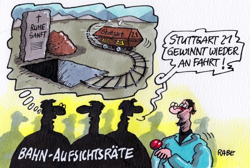 Cartoon: Fahrtgewinnung (medium) by RABE tagged stuttgart,einundzwanzig,bahn,deutschebahn,schienen,zug,zugverkehr,bahnhof,stuttgarter,aufsichtsräte,bahnsteig,bahnhofsbau,bahnhofsgeger,steuerzahler,rabe,ralf,böhme,cartoon,karikatur,grab,grabstein,friedhof,berg,bergab,fhrt,gewinn,fahrplan,milliardenprojekt,kostenrahmen,entscheidung,euro,kostenlimit,abbruch,weiterbau,stuttgart,einundzwanzig,bahn,deutschebahn,schienen,zug,zugverkehr,bahnhof,stuttgarter,aufsichtsräte,bahnsteig,bahnhofsbau,bahnhofsgeger,steuerzahler,rabe,ralf,böhme,cartoon,karikatur,grab,grabstein,friedhof,berg,bergab,fhrt,gewinn,fahrplan,milliardenprojekt,kostenrahmen,entscheidung,euro,kostenlimit,abbruch,weiterbau