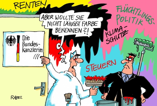 Cartoon: Farbe bekennen (medium) by RABE tagged merkel,kanzlerin,kandidatur,wahlperiode,cdu,wiederwahl,bundestagswahl,wahlversprechen,rabe,ralf,böhme,cartoon,karikatur,pressezeichnung,farbcartoon,tagescartoon,maler,renten,klimaschutz,flüchtlinge,steuern,merkel,kanzlerin,kandidatur,wahlperiode,cdu,wiederwahl,bundestagswahl,wahlversprechen,rabe,ralf,böhme,cartoon,karikatur,pressezeichnung,farbcartoon,tagescartoon,maler,renten,klimaschutz,flüchtlinge,steuern