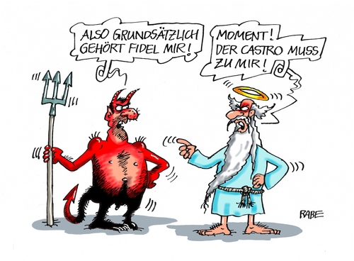 Cartoon: Fidel zum Himmel zur Hölle (medium) by RABE tagged fidel,castro,kuba,havanna,revolution,revolutionsführer,kommunismus,sozialismus,marxismus,rabe,ralf,böhme,cartoon,karikatur,pressezeichnung,farbcartoon,tagescartoon,teufel,petrus,himmel,hölle,tod,fidel,castro,kuba,havanna,revolution,revolutionsführer,kommunismus,sozialismus,marxismus,rabe,ralf,böhme,cartoon,karikatur,pressezeichnung,farbcartoon,tagescartoon,teufel,petrus,himmel,hölle,tod