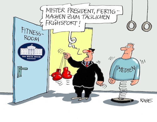 Cartoon: Fitness Room (medium) by RABE tagged trump,präsident,usa,rede,bild,times,strafzoll,autobauer,bmw,rabe,ralf,böhme,cartoon,karikatur,pressezeichnung,farbcartoon,tagescartoon,weißes,haus,donald,medien,presse,kritik,fitness,fitnessroom,boxhandschuhe,dummi,volksfeinde,beschimpfung,regierung,trump,präsident,usa,rede,bild,times,strafzoll,autobauer,bmw,rabe,ralf,böhme,cartoon,karikatur,pressezeichnung,farbcartoon,tagescartoon,weißes,haus,donald,medien,presse,kritik,fitness,fitnessroom,boxhandschuhe,dummi,volksfeinde,beschimpfung,regierung