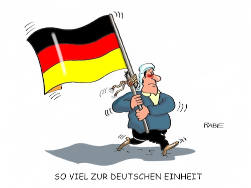 Cartoon: Flagge gezeigt (medium) by RABE tagged tag,der,deutschen,einheit,feiertag,oktober,fahne,flagge,fahnenstange,michl,ost,west,rabe,ralf,böhme,cartoon,karikatur,pressezeichnung,farbcartoon,tagescartoon,grenze,gräben,einheitsfeier,ossis,wessis,tag,der,deutschen,einheit,feiertag,oktober,fahne,flagge,fahnenstange,michl,ost,west,rabe,ralf,böhme,cartoon,karikatur,pressezeichnung,farbcartoon,tagescartoon,grenze,gräben,einheitsfeier,ossis,wessis