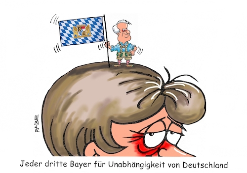 Cartoon: Flagge zeigen (medium) by RABE tagged unabhängigkeit,bayern,freistaat,bundesrepublik,deutschland,seehofer,csu,union,eigenständigkeit,rabe,ralf,böhme,cartoon,karikatur,pressezeichnung,farbcartoon,tagescartoon,merkel,kanzlerin,cdu,kopf,frisur,horst,flagge,bayernflagge,wappen,dritte,unabhängigkeit,bayern,freistaat,bundesrepublik,deutschland,seehofer,csu,union,eigenständigkeit,rabe,ralf,böhme,cartoon,karikatur,pressezeichnung,farbcartoon,tagescartoon,merkel,kanzlerin,cdu,kopf,frisur,horst,flagge,bayernflagge,wappen,dritte