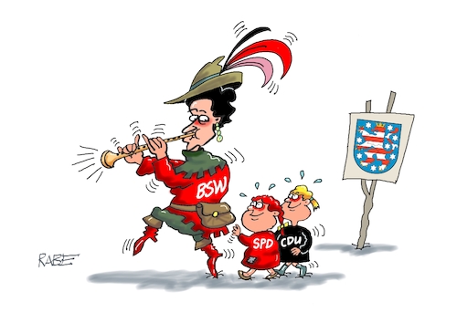 Cartoon: Flötentöne (medium) by RABE tagged landtagswahl,thüringen,septemper,cdu,afd,mario,voigt,bernd,höcke,tv,duell,fernsehduell,rabe,ralf,böhme,cartoon,karikatur,pressezeichnung,farbcartoon,tagescartoon,sachsen,wechselwähler,wagenknecht,koalitionsverhandlungen,brombeere,brombeerkoalition,ratttenfänger,flöte,hameln,kinder,wolf,landtagswahl,thüringen,septemper,cdu,afd,mario,voigt,bernd,höcke,tv,duell,fernsehduell,rabe,ralf,böhme,cartoon,karikatur,pressezeichnung,farbcartoon,tagescartoon,sachsen,wechselwähler,wagenknecht,koalitionsverhandlungen,brombeere,brombeerkoalition,ratttenfänger,flöte,hameln,kinder,wolf