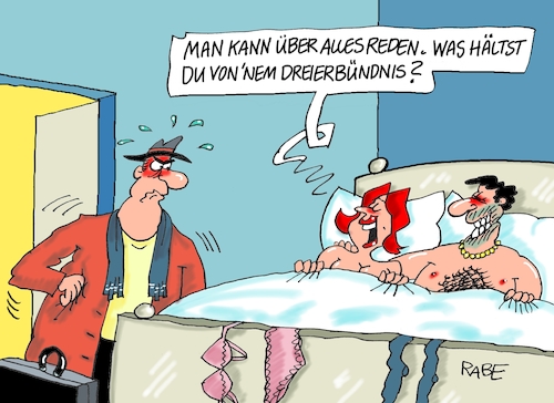 Cartoon: Flotter Dreier (medium) by RABE tagged bundestagswahl,wahlkampf,osten,ddr,ostbeauftragter,bundesregierung,recht,rabe,ralf,böhme,cartoon,karikatur,pressezeichnung,farbcartoon,tagescartoon,cdu,wahlplakat,laschet,lacher,lachnummer,sondierung,sondierungsgespräche,dreigespräche,dreierbündnis,fdp,lindner,habeck,ampel,jamaika,jamaikakoalition,ampelkoalition,schlafzimmer,ehemann,bett,dreier,bundestagswahl,wahlkampf,osten,ddr,ostbeauftragter,bundesregierung,recht,rabe,ralf,böhme,cartoon,karikatur,pressezeichnung,farbcartoon,tagescartoon,cdu,wahlplakat,laschet,lacher,lachnummer,sondierung,sondierungsgespräche,dreigespräche,dreierbündnis,fdp,lindner,habeck,ampel,jamaika,jamaikakoalition,ampelkoalition,schlafzimmer,sex,ehemann,bett,dreier