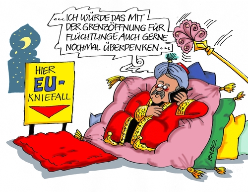 Cartoon: Flüchtlingsdeal (medium) by RABE tagged erdogan,brüssel,eu,flüchtlinge,flüchtlingsdeal,flüchtlinglager,öffnung,flüchtlingsstrom,sultan,sultanat,rabe,ralf,böhme,cartoon,karikatur,pressezeichnung,farbcartoon,kissen,harem,türkei,istanbul,deal,erdogan,brüssel,eu,flüchtlinge,flüchtlingsdeal,flüchtlinglager,öffnung,flüchtlingsstrom,sultan,sultanat,rabe,ralf,böhme,cartoon,karikatur,pressezeichnung,farbcartoon,kissen,harem,türkei,istanbul,deal