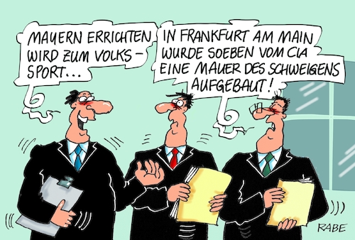 Cartoon: Frankfurter Mauerbau (medium) by RABE tagged wikileaks,cia,spionage,abhörskandal,wanzen,einloggen,agenten,fbi,rabe,ralf,böhme,cartoon,karikatur,pressezeichnung,farbcartoon,tagescartoon,abhörzentrale,frankfurt,main,schlapphüte,wikileaks,cia,spionage,abhörskandal,wanzen,einloggen,agenten,fbi,rabe,ralf,böhme,cartoon,karikatur,pressezeichnung,farbcartoon,tagescartoon,abhörzentrale,frankfurt,main,schlapphüte