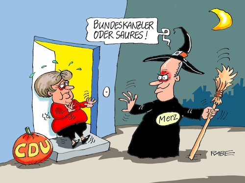 Cartoon: Friedrich Merz Halloween (medium) by RABE tagged landtagswahlen,wahlergebnisse,sachsen,brandenburg,groko,spd,cdu,rabe,ralf,böhme,cartoon,karikatur,pressezeichnung,farbcartoon,tagescartoon,arzt,doktor,csu,afd,verluste,rechte,populismus,thüringen,erfurt,bodo,ramelow,mike,mohring,berlin,regierungskrise,akk,friedrich,merz,merkel,halloween,kürbis,hexen,sußes,saures,besen,kanzlerin,kanzler,landtagswahlen,wahlergebnisse,sachsen,brandenburg,groko,spd,cdu,rabe,ralf,böhme,cartoon,karikatur,pressezeichnung,farbcartoon,tagescartoon,arzt,doktor,csu,afd,verluste,rechte,populismus,thüringen,erfurt,bodo,ramelow,mike,mohring,berlin,regierungskrise,akk,friedrich,merz,merkel,halloween,kürbis,hexen,sußes,saures,besen,kanzlerin,kanzler