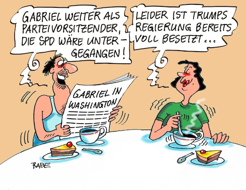 Cartoon: Gabriel in Washington (medium) by RABE tagged gabriel,spd,usa,washington,aussenminister,kanzlerkandidat,schulz,rabe,ralf,böhme,cartoon,karikatur,pressezeichnung,farbcartoon,tagescartoon,mann,frau,frühstückt,tageszeitung,regierung,gabriel,spd,usa,washington,aussenminister,kanzlerkandidat,schulz,rabe,ralf,böhme,cartoon,karikatur,pressezeichnung,farbcartoon,tagescartoon,mann,frau,frühstückt,tageszeitung,regierung