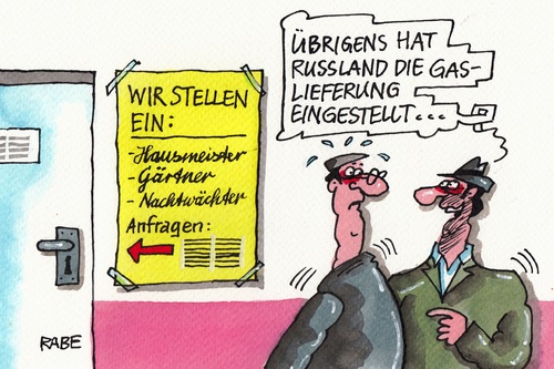 Cartoon: Gaseinstellung (medium) by RABE tagged gas,gazprom,russland,ukraine,putin,schröder,gaszulieferer,eu,europa,brüssel,gasstreit,gaspipeline,kiew,ratenzahlung,vorauskasse,rabe,ralf,böhme,cartoon,karikatur,pressezeichnung,farbcartoon,hausmeister,gärtner,nachtwächter,einstellungsgespräche,chefetage,gas,gazprom,russland,ukraine,putin,schröder,gaszulieferer,eu,europa,brüssel,gasstreit,gaspipeline,kiew,ratenzahlung,vorauskasse,rabe,ralf,böhme,cartoon,karikatur,pressezeichnung,farbcartoon,hausmeister,gärtner,nachtwächter,einstellungsgespräche,chefetage