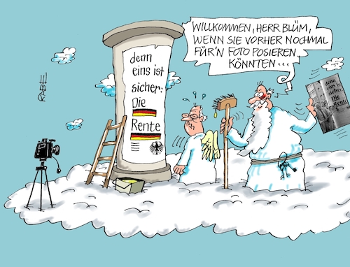 Cartoon: Geblümtes (medium) by RABE tagged norbert,blüm,rente,sicher,litfaßsäule,plakat,kittel,rabe,ralf,böhme,cartoon,karikatur,pressezeichnung,farbcartoon,tagescartoon,himmel,petrus,wolke,engel,tod,kohl,bundeskanzler,kohlregierung,sozialminister,norbert,blüm,rente,sicher,litfaßsäule,plakat,kittel,rabe,ralf,böhme,cartoon,karikatur,pressezeichnung,farbcartoon,tagescartoon,himmel,petrus,wolke,engel,tod,kohl,bundeskanzler,kohlregierung,sozialminister