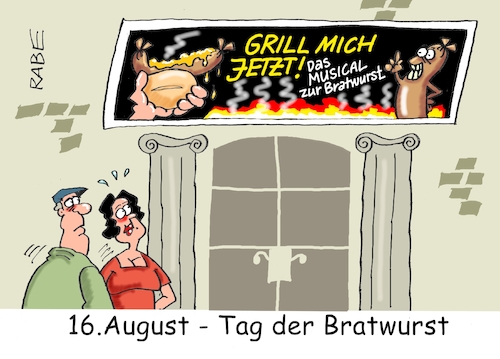 Cartoon: Gegrilltes Kulturgut (medium) by RABE tagged bratwurst,wurst,roster,rostbratwurst,nürnberger,rabe,ralf,böhme,cartoon,karikatur,pressezeichnung,farbcartoon,tagescartoon,grill,holzkohle,senf,musical,theater,kultur,bratwurst,wurst,roster,rostbratwurst,nürnberger,rabe,ralf,böhme,cartoon,karikatur,pressezeichnung,farbcartoon,tagescartoon,grill,holzkohle,senf,musical,theater,kultur