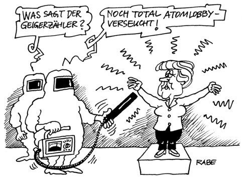 Cartoon: Geigerzähler (medium) by RABE tagged geigerzähler,atomkraft,atomlobby,kernkraft,reaktor,plutonium,verstrahlt,kanzlerin,merkel,cdu,bundesregierung,atomausstieg,laufzeitverkürzung,laufzeitverlängerung,meßwerte,moratorium,seuche,schutzanzug,strahlenschutz,brennelemente,euro,krise,brennstäbe,kühlmittel,tschernobyl,reaktorkatasrophe,männer,frau,skala,höchstwerte,angela merkel,bundeskanzlerin,atomenergie,ausstieg,wahl,wahlkampf,umfragewerte,atomkraftwerk,atomkraft,akw,fukushima,angela,merkel