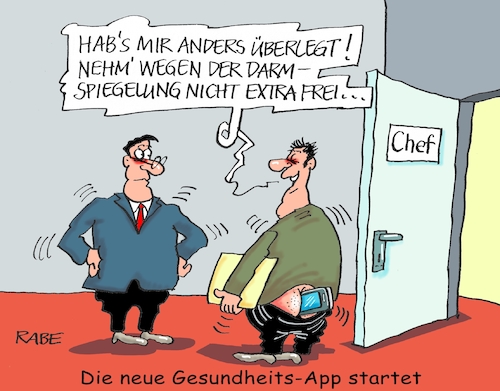 Cartoon: Gesundheitsapp (medium) by RABE tagged gesundheitsapp,arzt,patient,smartphone,gesundheit,büro,chef,freistellung,rabe,ralf,böhme,cartoon,karikatur,pressezeichnung,farbcartoon,tagescartoon,handy,darm,gesundheitsapp,arzt,patient,smartphone,gesundheit,büro,chef,freistellung,rabe,ralf,böhme,cartoon,karikatur,pressezeichnung,farbcartoon,tagescartoon,handy,darm,darmspiegelungvorsorgeuntersuchung