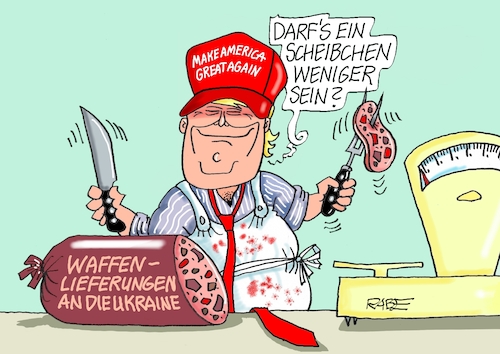 Cartoon: Gewaagtes (medium) by RABE tagged donald,trump,kamala,harris,präsidentschaftswahl,usa,wahlkampf,joe,biden,rabe,ralf,böhme,cartoon,karikatur,pressezeichnung,farbcartoon,tagescartoon,mc,donalds,burger,waffen,waffenlieferungen,dekret,ukraine,ukrainekrieg,selenskyj,putien,diplomatie,einstellung,verhandlungen,frieden,fleischer,metzger,butcher,waage,wurst,scheibe,donald,trump,kamala,harris,präsidentschaftswahl,usa,wahlkampf,joe,biden,rabe,ralf,böhme,cartoon,karikatur,pressezeichnung,farbcartoon,tagescartoon,mc,donalds,burger,waffen,waffenlieferungen,dekret,ukraine,ukrainekrieg,selenskyj,putien,diplomatie,einstellung,verhandlungen,frieden,fleischer,metzger,butcher,waage,wurst,scheibe