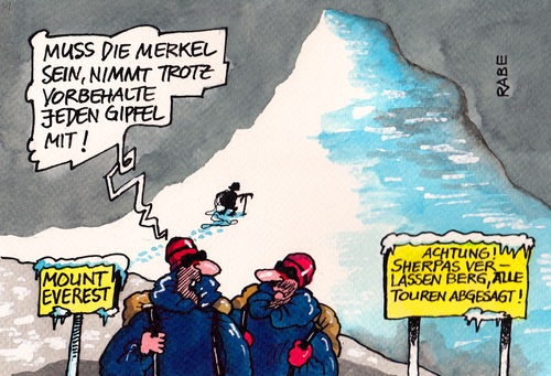 Cartoon: Gipfelbesteigung (medium) by RABE tagged merkel,kanzlerin,cdu,bergsteiger,berg,mount,everest,sherpa,bergbesteigung,gipfelbesteigung,bergführer,tibet,seilschaft,bergtour,rabe,ralf,böhme,cartoon,karikatur,pressezeichnung,farbcartoon,gipfel,gipfeltreffen,staatschefs,krisengipfel,eu,ukrainegipfel,merkel,kanzlerin,cdu,bergsteiger,berg,mount,everest,sherpa,bergbesteigung,gipfelbesteigung,bergführer,tibet,seilschaft,bergtour,rabe,ralf,böhme,cartoon,karikatur,pressezeichnung,farbcartoon,gipfel,gipfeltreffen,staatschefs,krisengipfel,eu,ukrainegipfel