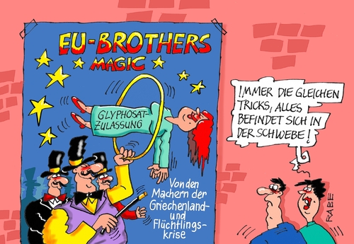 Cartoon: Glyphosatschwebe (medium) by RABE tagged glyphosat,gift,unkrautmittel,eu,brüssel,kommission,beschluß,verbot,rabe,ralf,böhme,cartoon,karikatur,pressezeichnung,farbcartoon,tagescartoon,zauberer,magic,magier,schwebe,macher,griechenlandkrise,flüchtlingskrise,glyphosat,gift,unkrautmittel,eu,brüssel,kommission,beschluß,verbot,rabe,ralf,böhme,cartoon,karikatur,pressezeichnung,farbcartoon,tagescartoon,zauberer,magic,magier,schwebe,macher,griechenlandkrise,flüchtlingskrise