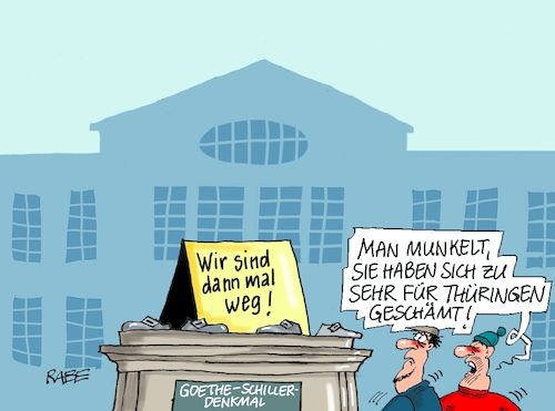 Cartoon: Goethe Schiller Denkmal (medium) by RABE tagged landtagswahl,thüringen,erfurt,ramelow,kemmerich,fdp,akk,rücktritt,höcke,minderheitsregierung,kanzleramt,domino,dominospiel,cdu,dominosteine,hirte,afd,schraubstock,unvereinbarkeitsbeschluss,weimar,nationaltheater,goethe,schiller,denkmal,weg,scham,landtagswahl,thüringen,erfurt,ramelow,kemmerich,fdp,akk,rücktritt,höcke,minderheitsregierung,kanzleramt,domino,dominospiel,cdu,dominosteine,hirte,afd,schraubstock,unvereinbarkeitsbeschluss,weimar,nationaltheater,goethe,schiller,denkmal,weg,scham